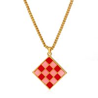 Cross-border New Geometric Square Pendant Necklace Color Dripping Oil Checkerboard Clavicle Chain Necklace sku image 2