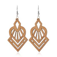 New Wooden Earrings Fashion Exaggerated Personality Hollow Geometric Coffee Color Wood Earrings Wholesale sku image 2