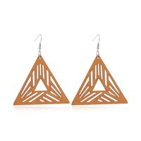 New Wooden Earrings Fashion Exaggerated Personality Hollow Geometric Coffee Color Wood Earrings Wholesale sku image 6