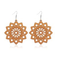 New Wooden Earrings Fashion Exaggerated Personality Hollow Geometric Coffee Color Wood Earrings Wholesale sku image 7