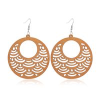 New Wooden Earrings Fashion Exaggerated Personality Hollow Geometric Coffee Color Wood Earrings Wholesale sku image 10