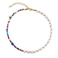 Trendy Bohemian Short Hand-beaded Colorful Rice Bead Necklace Pearl Rice Bead Mix And Match Clavicle Chain sku image 1