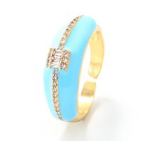 Foreign Trade Oil Drip Enamel Ring Opening Adjustable Ring Round Diamond Ring Diy Cross-border Jewelry Accessories sku image 6