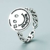 Retro Kreatives Glücksgeld Kupfermünze Feder Smiley Ring Mode Offener Ring sku image 3