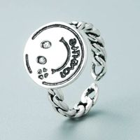 Retro Creative Lucky Money Copper Coin Feather Smiley Face Ring Fashion Open Ring sku image 3