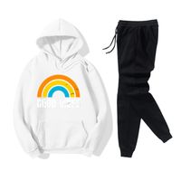 Hooded Rainbow Letters Printed Sweater Casual Pants Fleece Two-piece Suit main image 3