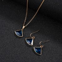 Two-piece Fan-shaped Crystal Glass Necklace Earrings sku image 1