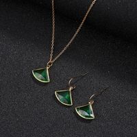 Two-piece Fan-shaped Crystal Glass Necklace Earrings sku image 2
