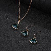 Two-piece Fan-shaped Crystal Glass Necklace Earrings sku image 4
