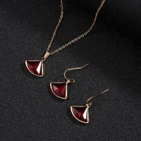 Two-piece Fan-shaped Crystal Glass Necklace Earrings sku image 5