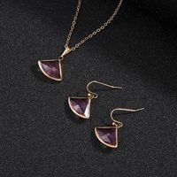 Two-piece Fan-shaped Crystal Glass Necklace Earrings sku image 6