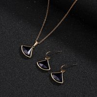 Two-piece Fan-shaped Crystal Glass Necklace Earrings sku image 7