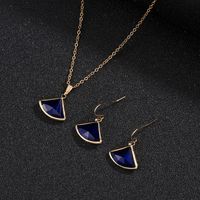 Two-piece Fan-shaped Crystal Glass Necklace Earrings sku image 10