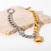 18k Mode Edelstahlkette Kubanische Flache Kettennähte Herzförmiges Armband Großhandel Nihaojewelry main image 3