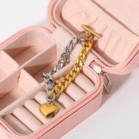 18k Fashion Stainless Steel Chain Cuban Flat Chain Stitching Heart-shaped Bracelet Wholesale Nihaojewelry main image 4