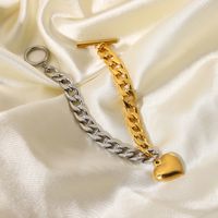 18k Mode Edelstahlkette Kubanische Flache Kettennähte Herzförmiges Armband Großhandel Nihaojewelry main image 5