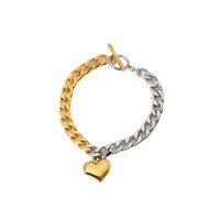 18k Fashion Stainless Steel Chain Cuban Flat Chain Stitching Heart-shaped Bracelet Wholesale Nihaojewelry main image 6