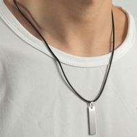 Fashion Simple Glossy Long Stainless Steel Lettering Leather Rope Necklace Wholesale Nihaojewelry main image 5