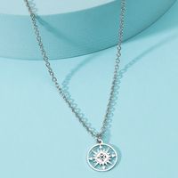 Simple Stainless Steel Compass Titanium Steel Round Brand Necklace Wholesale Nihaojewelry main image 2