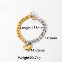 18k Fashion Stainless Steel Chain Cuban Flat Chain Stitching Heart-shaped Bracelet Wholesale Nihaojewelry sku image 1
