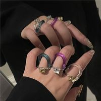 Fashion Candy Color Acrylic Round Rhinestone Double Color Matching Ring Wholesale Nihaojewelry main image 4