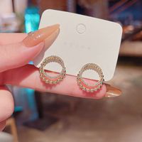 Simple Fashion New Circle Inlaid Zircon Double Loop Copper Earrings Wholesale Nihaojewelry sku image 1