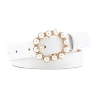 Elegant Solid Color Pu Leather Alloy Inlay Artificial Pearls Women's Leather Belts sku image 5