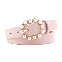 Elegant Solid Color Pu Leather Alloy Inlay Artificial Pearls Women's Leather Belts sku image 3
