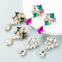 Mehrschichtige Tropfenförmige Farbige Glasdiamant-anhängerohrringe Großhandel Nihaojewelry main image 2