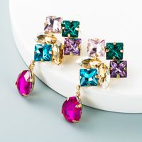 Mehrschichtige Tropfenförmige Farbige Glasdiamant-anhängerohrringe Großhandel Nihaojewelry main image 7