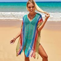 Großhandel Regenbogenfarben Streifen Hohle Bikini Bluse Nihaojewelry sku image 2