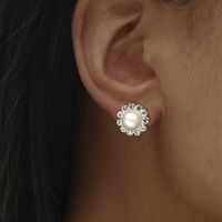 Aretes De Cobre Con Perlas De Diamantes De Imitación Para Mujer main image 1
