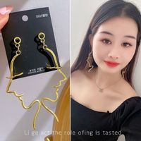 Ins Style Minimalist Fun Face Earrings Hollow Abstract Earrings Korean Personality Design Exaggerated Long Earrings main image 1