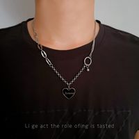 Kreative Liebe Edelstahl Halskette Farblose Pulloverkette Einfache Spleißen Halskette Schmuck Coole Trendige Persönlichkeit main image 1