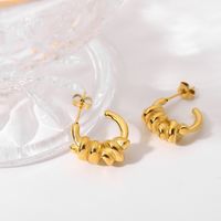Fashion Style 18k Gold Stainless Steel Retro Winding C-shaped Earrings Geometric Earrings main image 3