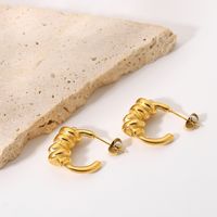 Fashion Style 18k Gold Stainless Steel Retro Winding C-shaped Earrings Geometric Earrings main image 4