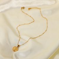 Vintage Stainless Steel Jewelry 18k Gold Bead Chain Hyperbolic Queen Elizabeth Disc Coin Pendant Necklace main image 3