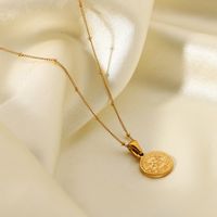 Vintage Stainless Steel Jewelry 18k Gold Bead Chain Hyperbolic Queen Elizabeth Disc Coin Pendant Necklace main image 4