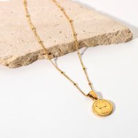 Vintage Stainless Steel Jewelry 18k Gold Bead Chain Hyperbolic Queen Elizabeth Disc Coin Pendant Necklace main image 5