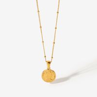 Vintage Stainless Steel Jewelry 18k Gold Bead Chain Hyperbolic Queen Elizabeth Disc Coin Pendant Necklace main image 6