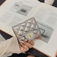 Short Money Clip Embroidered Thread Rhombic Wallet Korean Version Pu Coin Purse Fashion Card Bag Folding Bag main image 2
