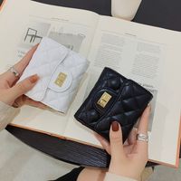 Short Money Clip Embroidered Thread Rhombic Wallet Korean Version Pu Coin Purse Fashion Card Bag Folding Bag main image 6