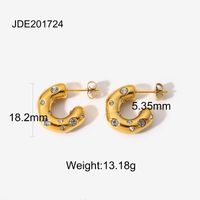 Special-shaped Hammer Pattern Inlaid Zirconium C-shaped Earrings 18k Gold-plated Stainless Steel Earrings sku image 1