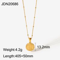 Vintage Stainless Steel Jewelry 18k Gold Bead Chain Hyperbolic Queen Elizabeth Disc Coin Pendant Necklace sku image 1