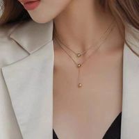 Double Layered Round Bead Necklace Female Creative Sense Of All-match Tassel Stainless Steel Short Necklace main image 1