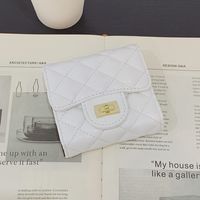 Short Money Clip Embroidered Thread Rhombic Wallet Korean Version Pu Coin Purse Fashion Card Bag Folding Bag sku image 1