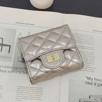 Short Money Clip Embroidered Thread Rhombic Wallet Korean Version Pu Coin Purse Fashion Card Bag Folding Bag sku image 3