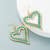 1 Pair Exaggerated Bohemian Heart Shape Plating Inlay Alloy Turquoise Rhinestones Gold Plated Drop Earrings main image 3