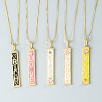 Copper Inlaid Zircon Color Dripping Oil Square Letter Pendant Simple Necklace Wholesale Jewelry Nihaojewelry main image 1