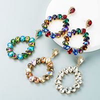 Colored Glass Diamond Hollow Drop-shaped Pendant Earrings Wholesale Nihaojewelry main image 7